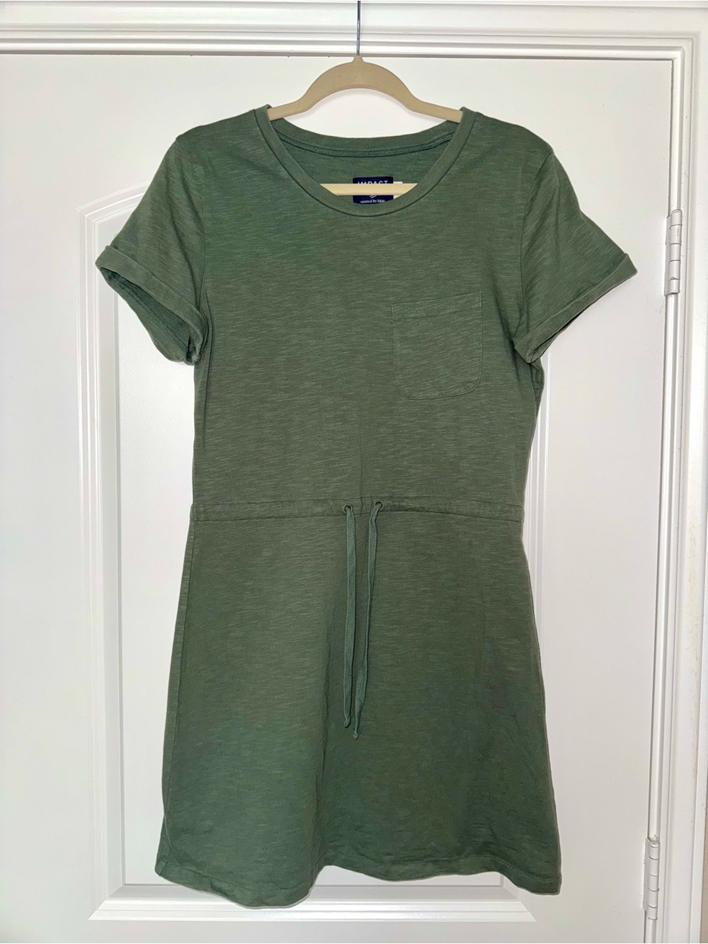 United By Blue Olive Drawstring Pocket Tee Dress 100% Cotton